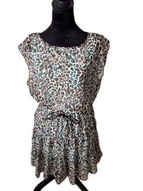 Speechless Sleeveless Green Brown Animal Print Belted Junior Dress NWT M